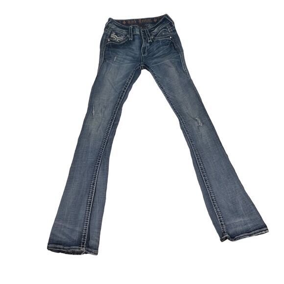 Rock Revival Mid Rise Boot Cut Embellished Jeans Womens 24" Waist Inseam 31 BTS - Picture 1 of 11